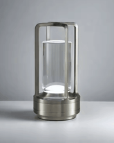 LumiHikari Crystal Lantern with aviation-grade aluminum frame and minimalist cordless design emitting soft ambient light