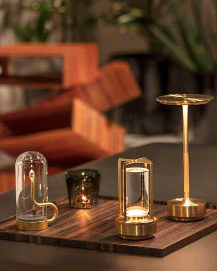 LumiHikari Base Lamp with sleek brushed metal design providing warm, adjustable ambient light for desks and side tables